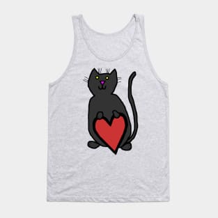 Black Cat with Heart Tank Top